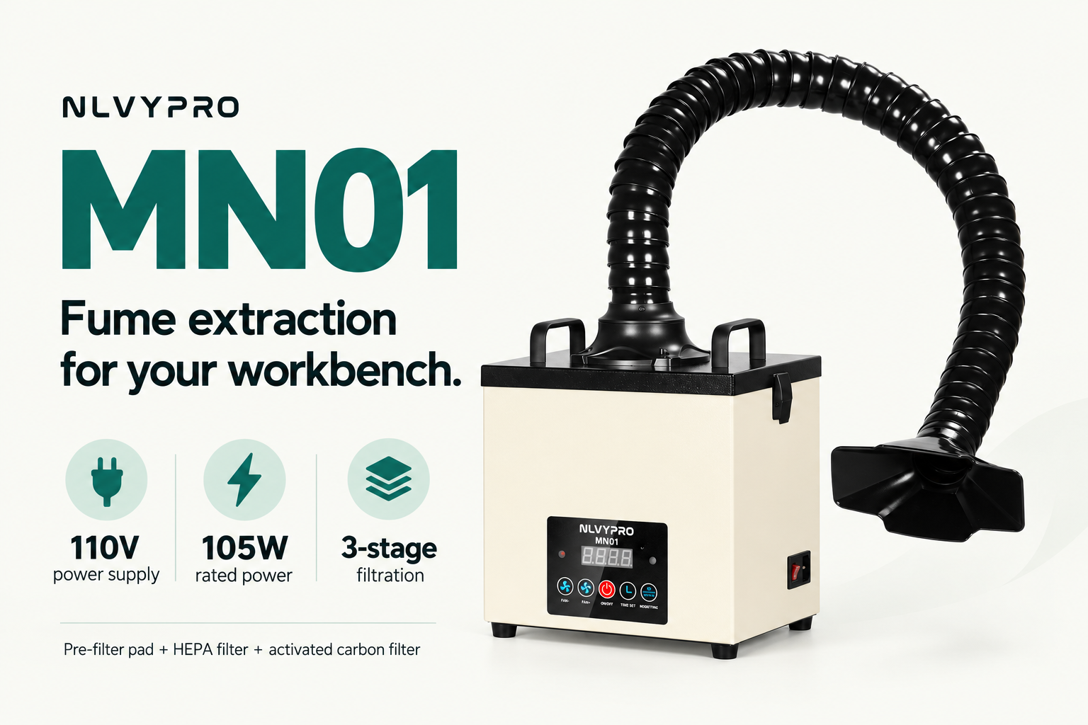 MN01 features: 110V, 105W and three-stage filtration