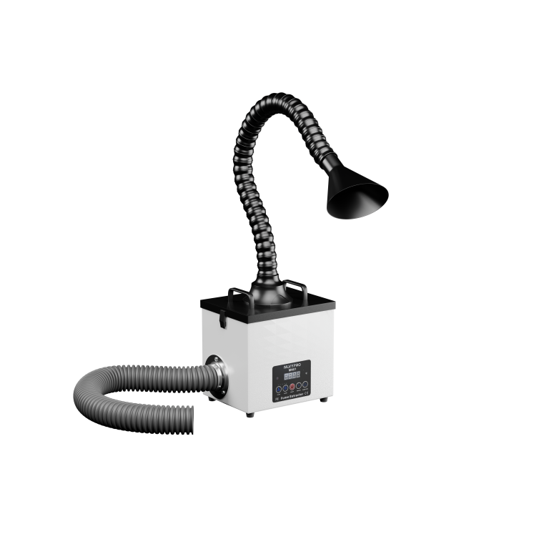 MN01W with gray exhaust hose connected to side outlet