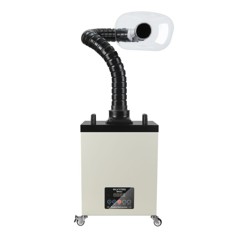 MN02 fume extractor with upright articulated hose and transparent capture hood